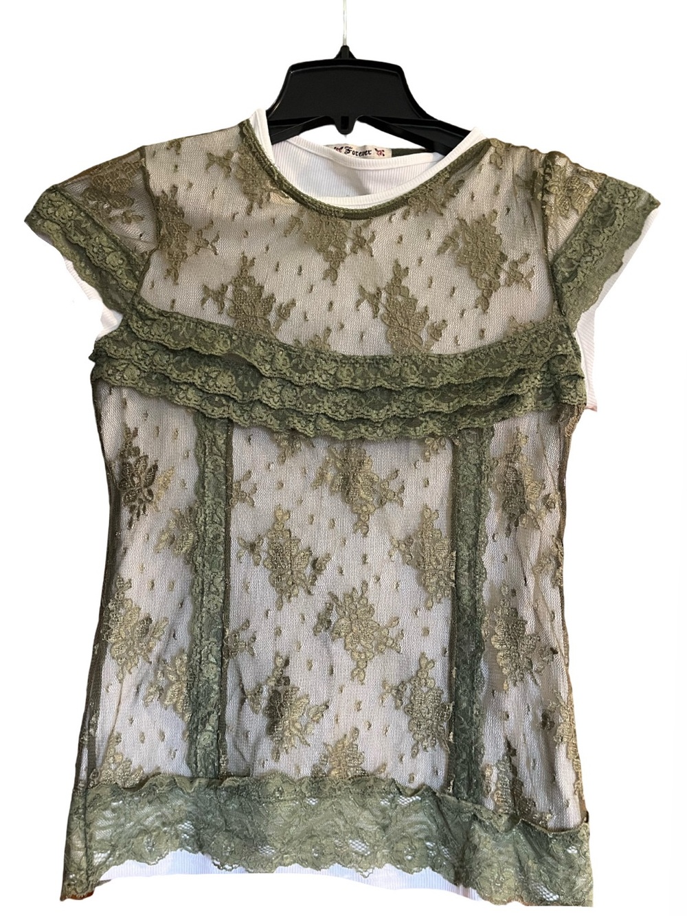 Vintage Forever 21 Green Lace Shirt With Ruffle Details